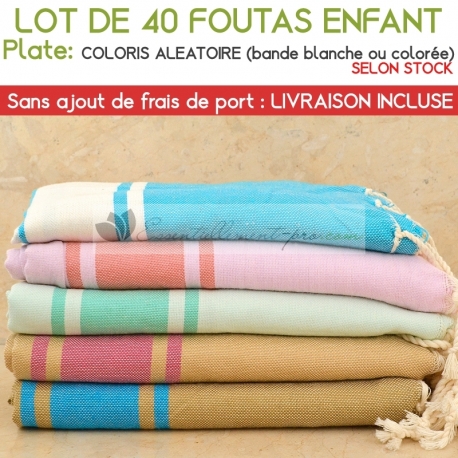 Lot de 40 foutas enfant plate - Coloris panachées