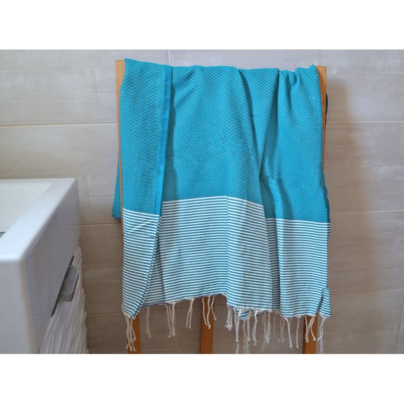 Lot de 30 Foutas Nid d’Abeille Bleu Turquoise | Hammam & Plage