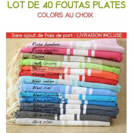 Lot de 40 foutas plates - Coloris au choix