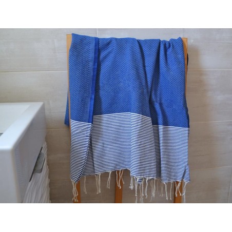Lot de 30 Foutas Nid d’Abeille Bleu Roi | Hammam & Plage