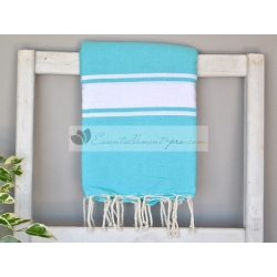 Serviette Fouta plate bleu caraïbes 100% coton