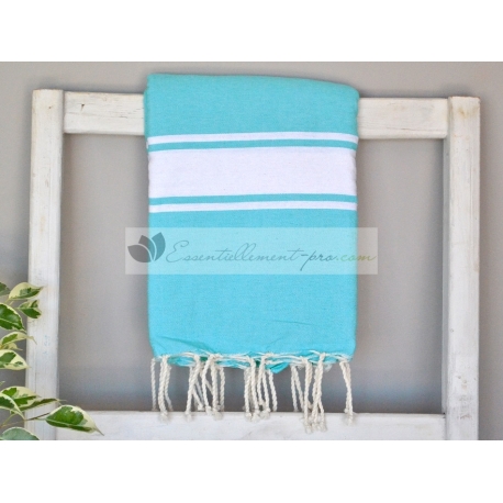 Serviette Fouta plate bleu caraïbes 100% coton