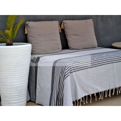 Grande Fouta XXL Gris clair Rayée Ivoire 2m sur 3m 100% coton grossiste