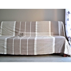 Grande Fouta XXL Gris Taupe Rayée Ivoire 2m sur 3m 100% coton grossiste