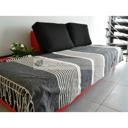 Grande Fouta XXL Gris Taupe Rayée Ivoire 2m sur 3m 100% coton grossiste