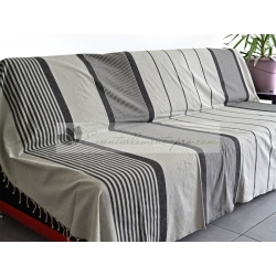 Grande Fouta XXL Gris Ardoise Rayée Ivoire 2m sur 3m 100% coton grossiste