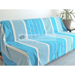 Grande Fouta XXL Bleu Grec rayé Ivoire 2m sur 3m 100% coton grossiste