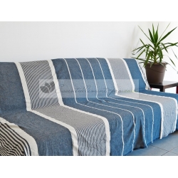 Grande Fouta XXL Bleu Jean rayé Ivoire 2m sur 3m 100% coton grossiste