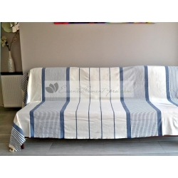 Grande Fouta XXL Ivoire Rayé Bleu jean 2m sur 3m 100% coton grossiste