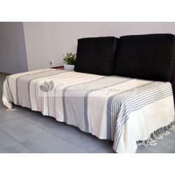 Grande Fouta XXL Ivoire Rayé Gris Béton 2m sur 3m 100% coton grossiste