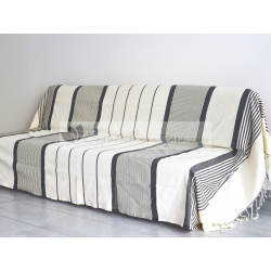 Grande Fouta XXL Ivoire Rayé Gris Béton 2m sur 3m 100% coton grossiste