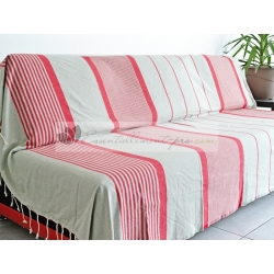 Grande Fouta XXL Gris Lin Rayé Rouge 2m sur 3m 100% coton grossiste