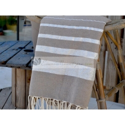 Grande Fouta XXL Gris Taupe Rayé Lurex argenté 2m sur 3m 100% coton grossiste