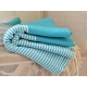 Serviette Fouta nid d'abeill Bleu Grec rayé blanc grossiste