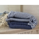 Serviette Fouta nid d'abeille Bleu Marine rayé blanc grossiste