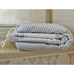 Serviette Fouta nid d'abeille Gris Clair rayé blanc grossiste