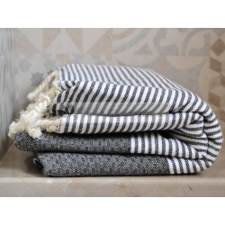 Serviette Fouta nid d'abeille Gris Ardoise rayé blanc grossiste