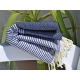 Serviette Fouta nid d'abeille Bleu Marine rayé blanc grossiste