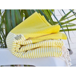 Serviette Fouta nid d'abeille Rouge Tomate rayé blanc grossiste