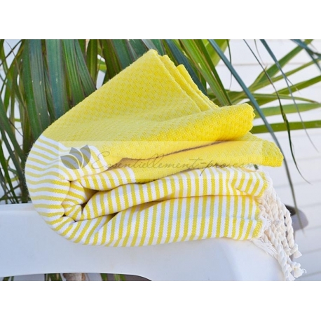 Serviette Fouta nid d'abeille Rouge Tomate rayé blanc grossiste