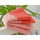 Serviette Fouta nid d'abeille Rouge Corail rayé blanc grossiste