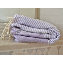 Serviette Fouta nid d'abeille Violet Orchidée rayé blanc grossiste