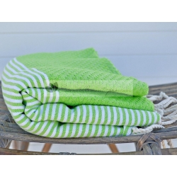 Serviette Fouta nid d'abeille Vert Granny rayé blanc grossiste