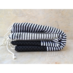 Serviette Fouta nid d'abeille Noir rayé blanc grossiste