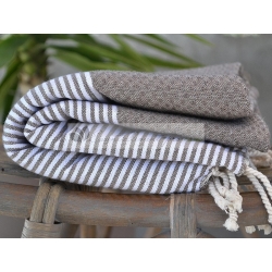 Serviette Fouta nid d'abeille Gris Taupe rayé blanc grossiste