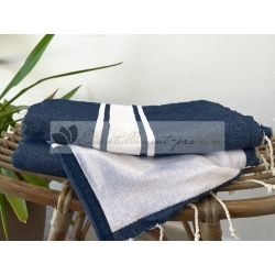 Serviette Fouta plate Doublée éponge Bleu Marine Vente en Gros