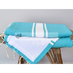 Serviette Fouta plate Bleu Caraïbe Doublée éponge Vente en Gros