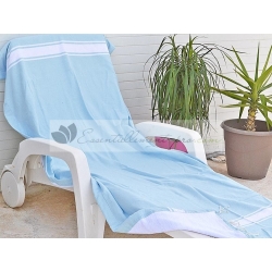 Serviette Fouta plate Bleu Ciel Doublée éponge Vente en Gros