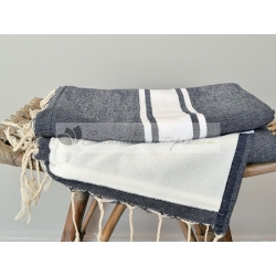 Serviette Fouta plate Bleu Jean Doublée éponge Vente en Gros