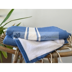 Serviette Fouta plate Bleu Grec Doublée éponge Vente en Gros