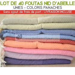 Lot de 40 foutas Nid d'abeille Unies - Coloris panachés