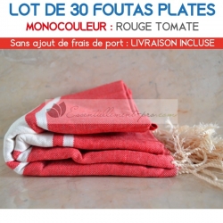 Lot de 30 foutas plates - Coloris Rouge Tomate