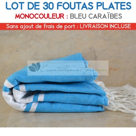 Lot de 30 foutas plates - Coloris Bleu Caraïbes