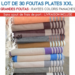 Epuisé - Lot de 30 grandes foutas plates XXL - Coloris panachés