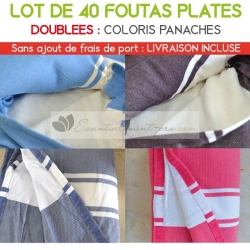 Lot de 40 foutas plates doublées - Coloris panachés