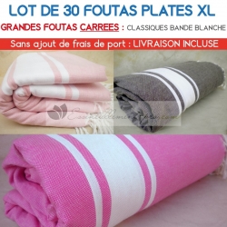 Lot de 30 grandes foutas plates XL carrées classiques - Coloris panachés